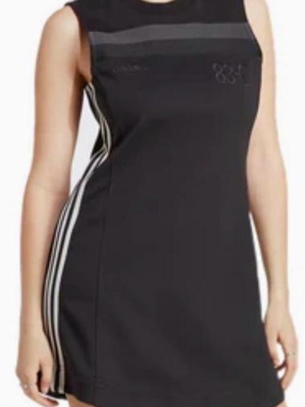 Adidas Black Sleeveless Athletic Dress with White Stripes
